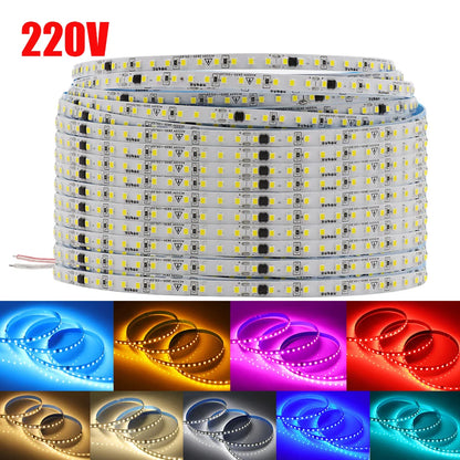 5m 10m 20m 50m LED Strip Light AC 220V 230V 240V IP55 2835 120 LEDs Flexible Ribbon Rope Lights Tape 9 Colors Home Decoration