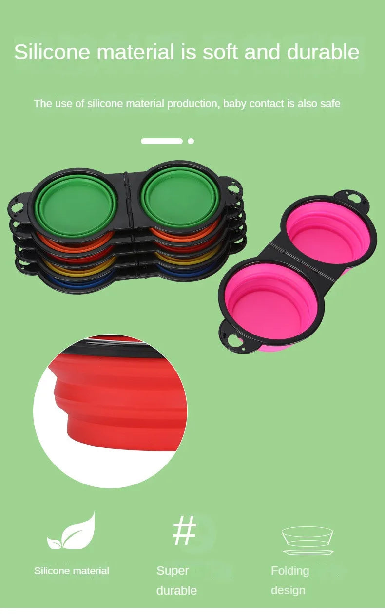 2 in 1 Collapsible Double Feeding Bowl Mini Folding Water Bowl for Dogs and Cats Open Portable Travel Set  Dog Accessories