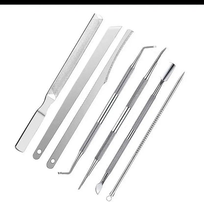 6pcs Stainless Steel Manicure Pedicure Knife To Remove Dead Skin Calluses Thick Hard Nail Clippers Acne Needle Pick Tool Set