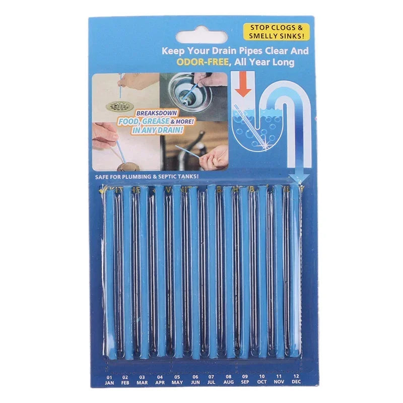 12Pc 10cm Solid Sani Sticks Oil Decontamination Kitchen Toilet Bathtub Drain Cleaner Sewer Pipe Eliminate Odor Clog Cleaning Rod
