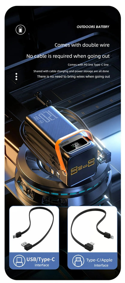 120W Super Fast Power Bank 200000mAh Large Capacity Outdoor Mobile Power Supply Supports 7 Devices to Charge At The Same Time