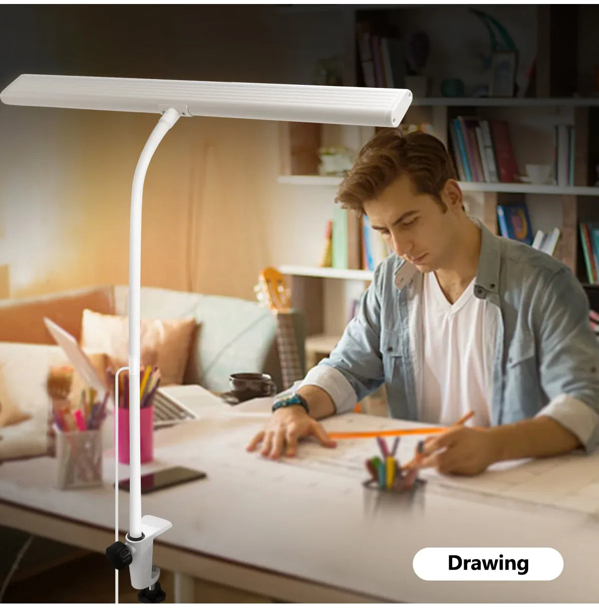 LED Desk Lamp for Office Home, Eye-Caring Desk Light Lamp with Stepless Dimming Adjustable Flexible Gooseneck Adjustable Light