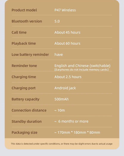 Stereo P47 Headset 5.0 Bluetooth Headset Folding Series Wireless Sports Game Headset for HuaWei XiaoMi