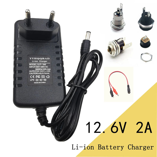 12.6V 2A Li-ion battery charger for 10.8v 11.1v battery 3S 18650 battery pack connector DC5525
