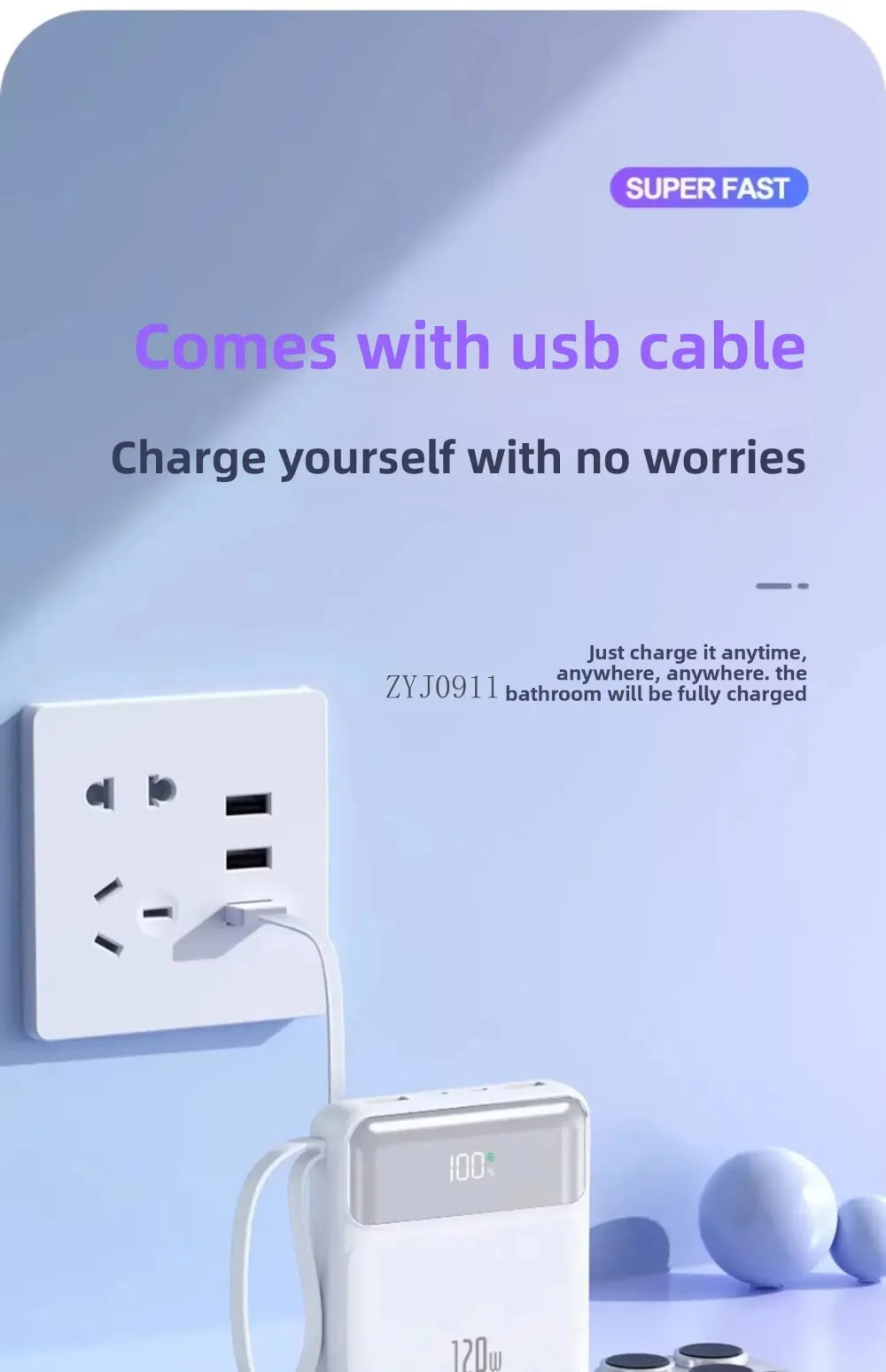 A Brand-new 120W Three-in-one 20,000mah Super Fast Power Bank with Large Capacity, Built-in Cable and Digital Display Powerbank