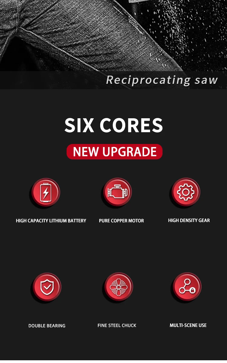 20V Rechargeable Reciprocating Saw Adjustable Speed Electric Saw Blade Saw Portable Wood Metal Cutting Chain Saw