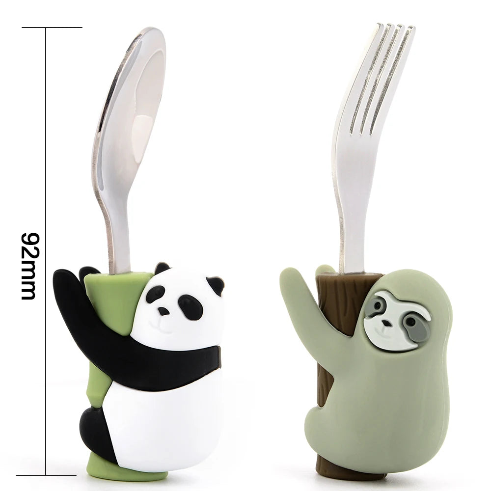 Lofca Baby Silicone Spoons Panda Silicone Fork Sloth Feeding Food Learn To Eat Children's Tableware BPA Free Food Feeding