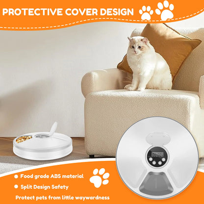 Automatic Pet Feeder 6-Grids 24 Hour Timing Wet/Dry Snacks Feeding Device Battery Powered For Cats Dogs Foods Dispenser NEW