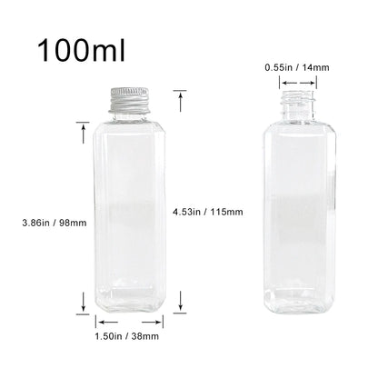 100ml Rectangle Bottles Travel Kit Refillable PET Plastic Square Portable Jar With Aluminium Screw Cap Leakage Proof Healthy