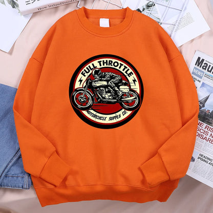 Full Throttle Motorcycle Competition Mens Clothes Casual Loose Hoodies Autumn Sweatshirt Crewneck Fleece Hoodie Fleece Pullover
