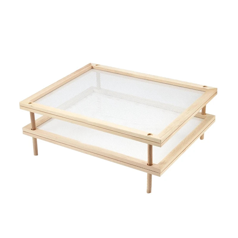 Stackable Food Dryer With Net Wooden Pasta Herb Drying Racks Multipurpose 2-Tier Food-Dryer Holder