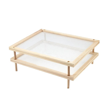 Stackable Food Dryer With Net Wooden Pasta Herb Drying Racks Multipurpose 2-Tier Food-Dryer Holder