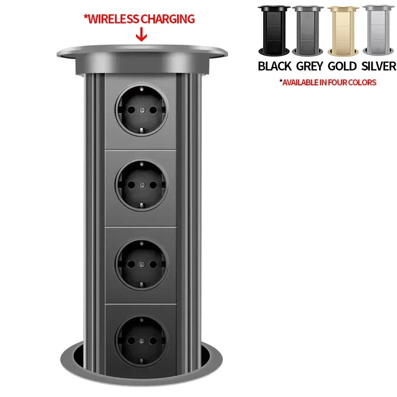 Motorized Pop up Tower Socket Wireless Charger Automatic Power Plug Desktop Worktop ,Eu Fr Socket USB Type-C Bluetooth Speaker
