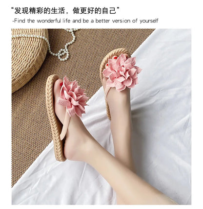 Comemore Flowers Flip Flops for Women Fashion Open Toe Light Flat Bottom Casual Women Slides Indoor Outdoor Women's Beach Shoes