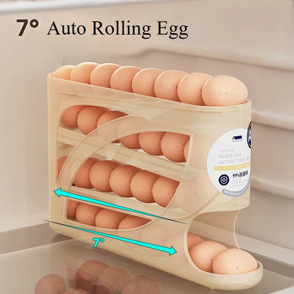 Large Capacity 30 Eggs Holder for Fridge Auto Rolling Egg Organizer, Space-Saving, 4 Tiers Fridge Egg Rack Eggs Dispenser