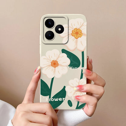 Case For Realme Note 50 Flower Painted Upgrade Lens Protection Soft Back Cover Model RMX3834 Liquid Silicone Phone Protectors