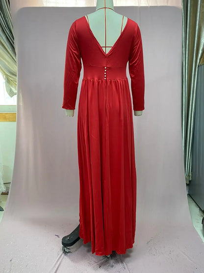 European American Wedding Dresses Wheat Dress Sexy Deep V Long Sleeved Sequined Dress Woman Party Solid Dress Maxi Floor Gowns