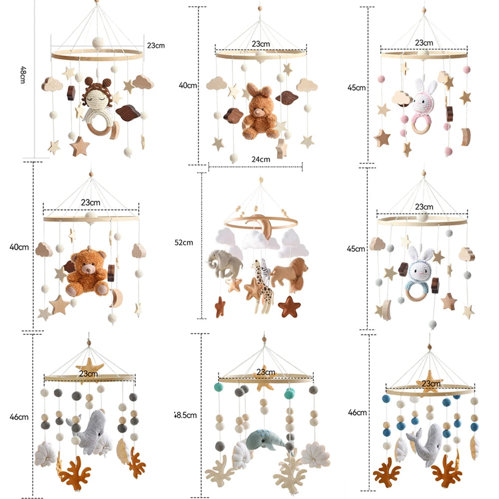 Baby Mobile Crib Bed Bell Musical Rattles Toys Soft Felt Cartoon Animal for Infants Nursery Mobiles Forest Animals Crib Toys