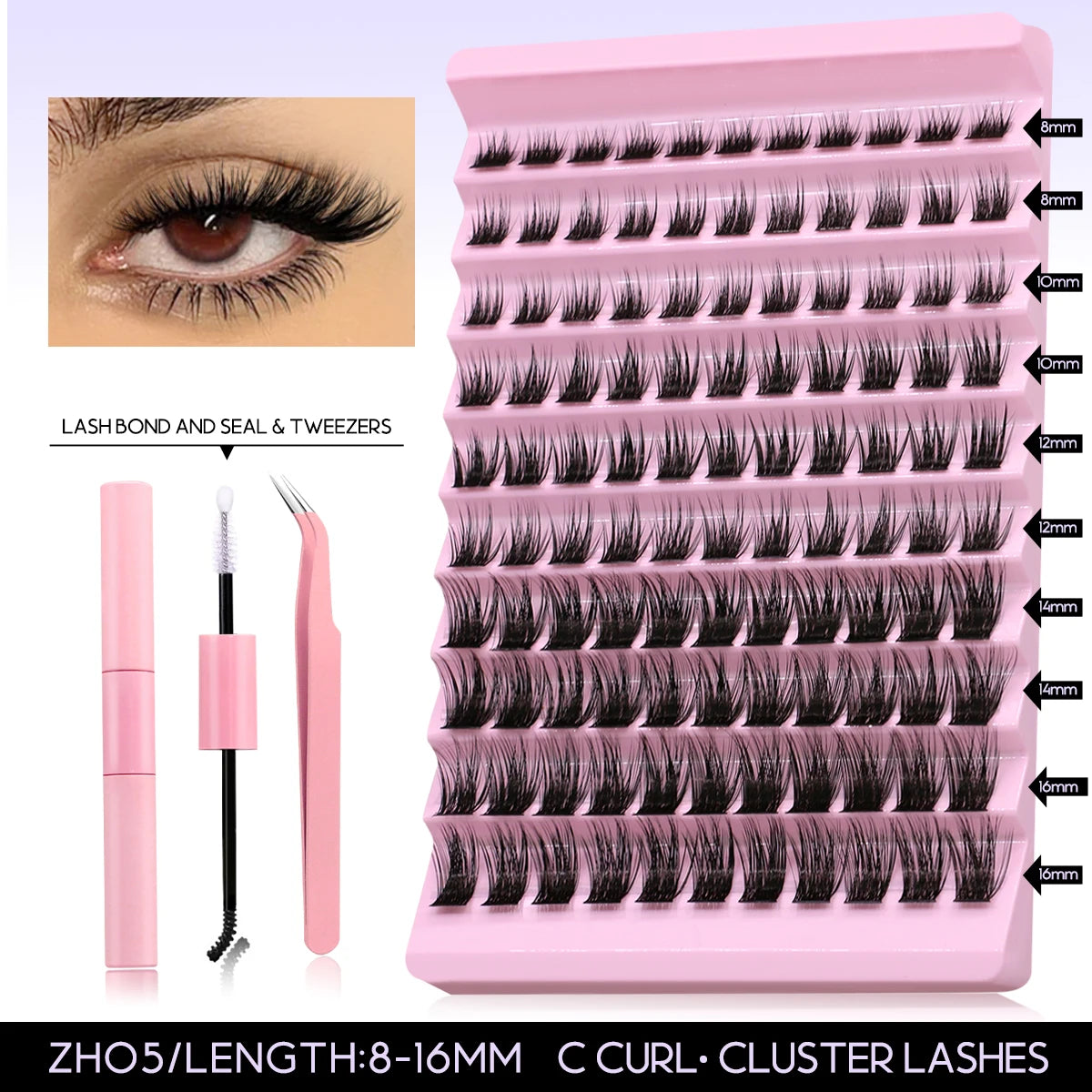 GROINNEYA DIY Lash Extension Kit Volume Lash Clusters Individual Lashes Thick Eyelash Extension Lash Bond & Seal & Lash Tweezers