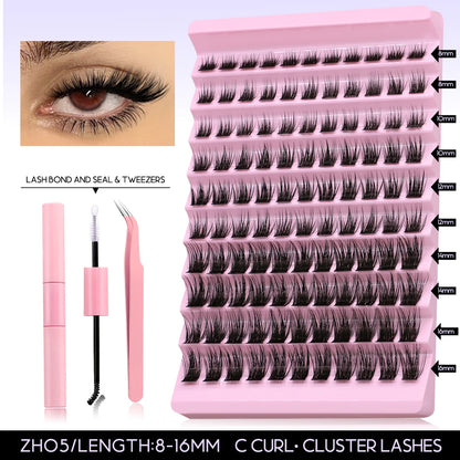GROINNEYA DIY Lash Extension Kit Volume Lash Clusters Individual Lashes Thick Eyelash Extension Lash Bond & Seal & Lash Tweezers