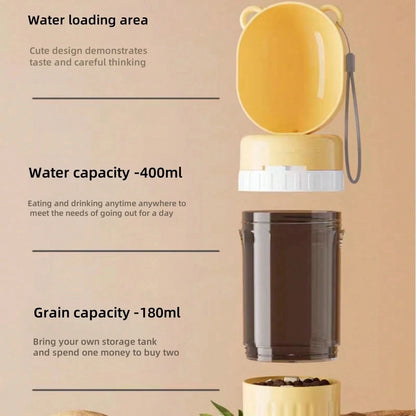 2-in-1 Leakproof Pet Bottle: 400ml Water + 180ml Food | On-the-Go Dog/Cat Travel Bowl for Hiking/Camping | Compact Dual Storage