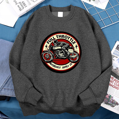 Full Throttle Motorcycle Competition Mens Clothes Casual Loose Hoodies Autumn Sweatshirt Crewneck Fleece Hoodie Fleece Pullover