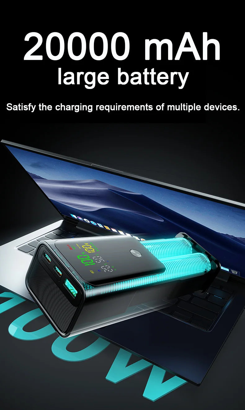 20000mAh 100W Large Capacity Power Bank Bidirectional Fast Charging Portable Powerbank Laptop External Spare Battery for Macbook
