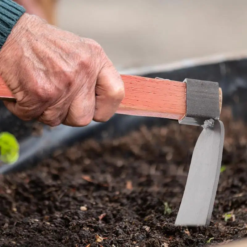 Iron Gardening Cultivator Manual Wooden Handle Agriculture Hoe Vegetable Farming Tool Weeding Hoe