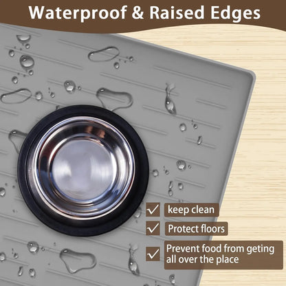 1 pcs Silicone Dog Feeding Mat with Raised Edges, Non-Slip Waterproof Pet Food Mat for Small & Medium Dogs and cats (Light Gray)