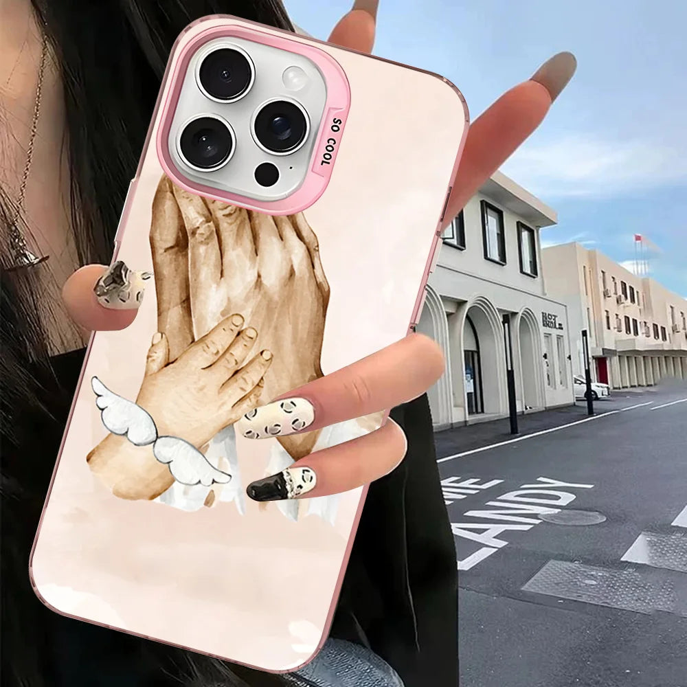 Baby Mom Daughter Son Dad Hand Phone Case For IPhone 16 15 14 13 12 11 Pro Max X XR XSMAX 8 7 Plus Matte Shockproof Back Cover