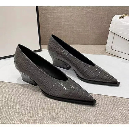 Fashionable Crocodile Leather Office Shoes 2024 Women's Simple Patent Leather Shallow High Heels Pointed Toe Women's High Heels