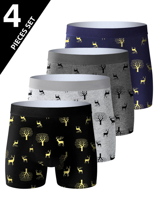 4pcs Men's Underwear Sports Fitness Boxer Briefs Breathable and Comfortable Long Panties Athleisure Fashion Long Panties