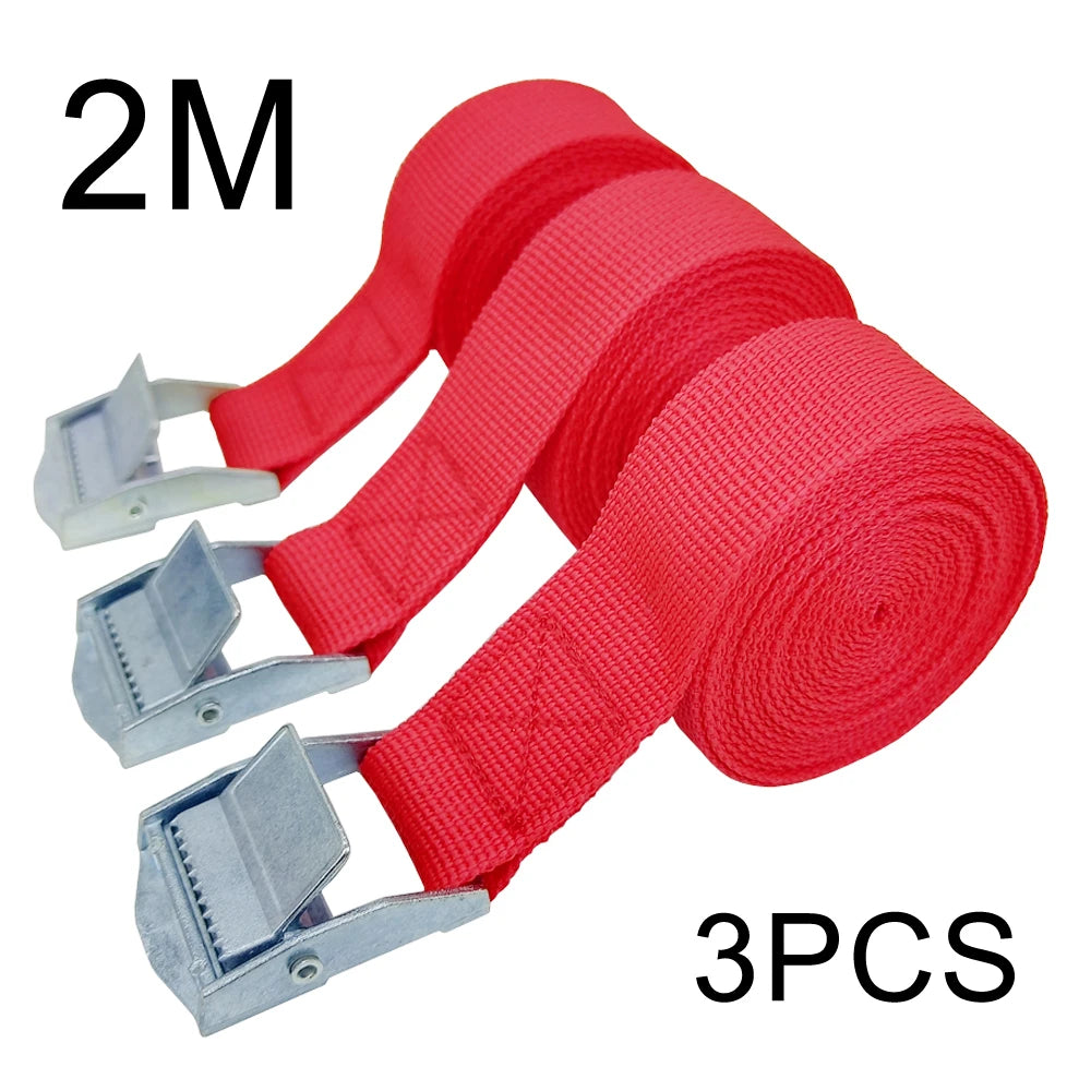 3pcs 2M Buckle Tie-Down Belt cargo straps for Car motorcycle bike With Metal Buckle Tow Rope Strong Ratchet Belt for Luggage Bag