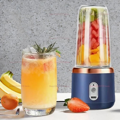 Double Cup Portable Fruit Juice Blender 6 Blades USB Rechargeable Wireless Juicer Machine 400ml Personal Juice Extractor