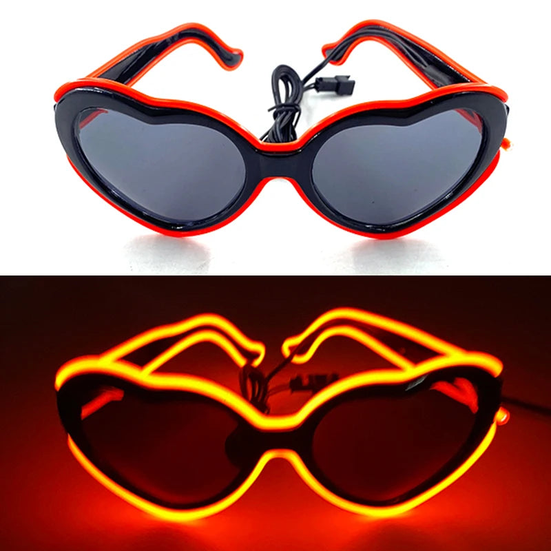 Light Up LED Glasses 5 Colors Heart Shape Glow Glasses Glow in The Dark Party Supplies Neon Party Favors for Kids Adults