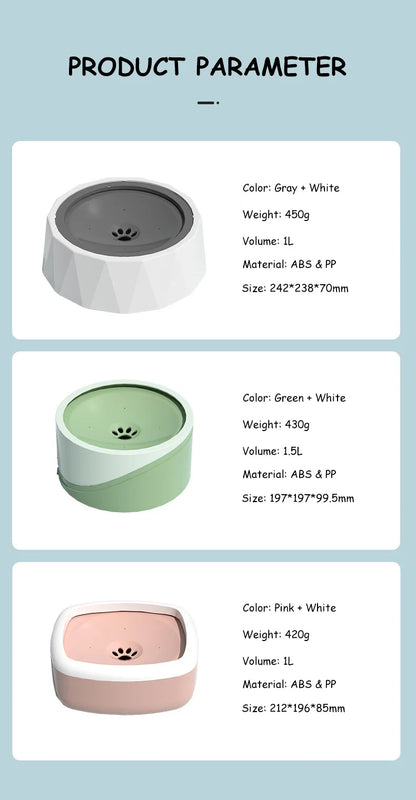 Floating Non-Wetting Mouth Cat Bowl without Spill, Drinking Water Dispenser, Anti-Over Dog Bowl, 1L, 1.5L