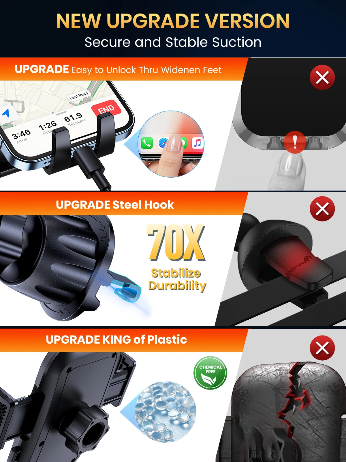 Car Phone Holder Mobile Phone Holder Car Handsfree Phone Holder for Dashboard Windshield Vents