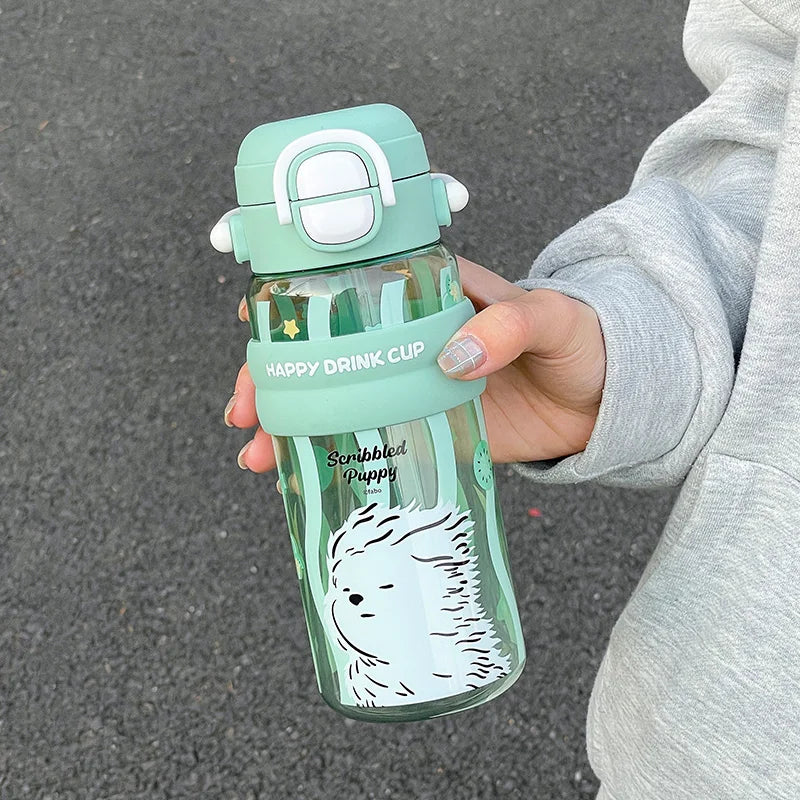 620ml Cute Water Bottle with Straw &Handle,Leakproof, Portable for Fitness & Outdoor Activities,Portable Sports Water Bottle for