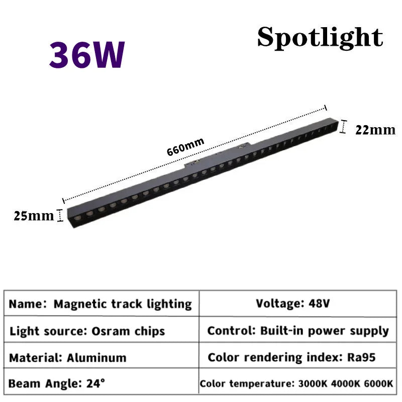 Magnetic Track Light Grille Flood Lamp Modern Embedded Flexible Linear Fixture LED Spotlight DC48V Ceiling Indoor Living