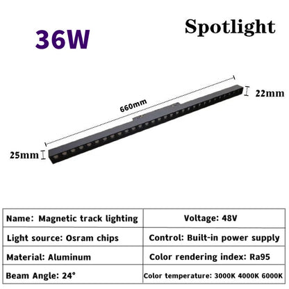 Magnetic Track Light Grille Flood Lamp Modern Embedded Flexible Linear Fixture LED Spotlight DC48V Ceiling Indoor Living