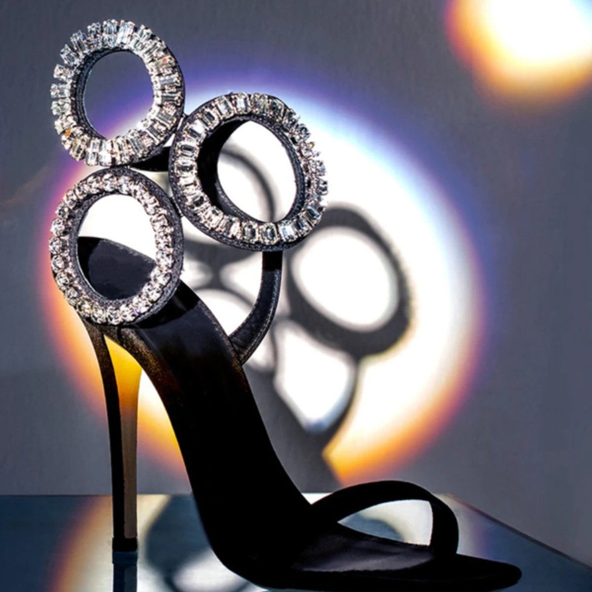 2024 New Dress Wedding Shoes with One Word Water Diamond Fine Heel Roman Women's Sandals