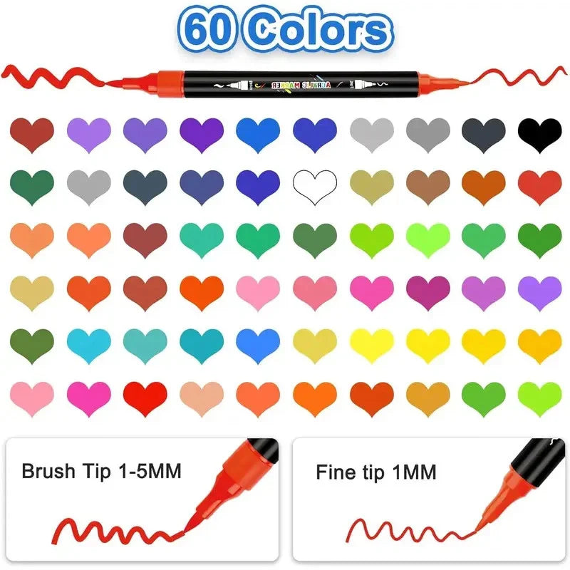 30/48/60 Colors Dual Tip Acrylic Paint Pens Markers Art Markers Set Drawing Markers for DIY Crafts Making Art Brush Set Supplies