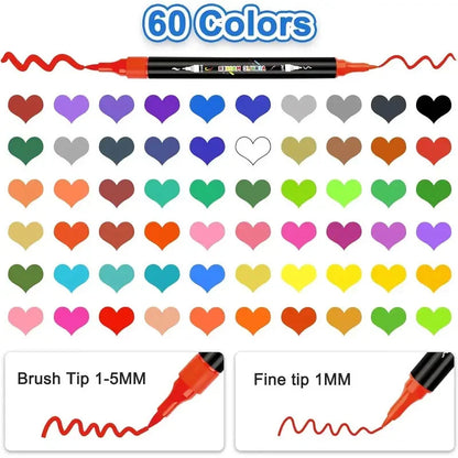 30/48/60 Colors Dual Tip Acrylic Paint Pens Markers Art Markers Set Drawing Markers for DIY Crafts Making Art Brush Set Supplies