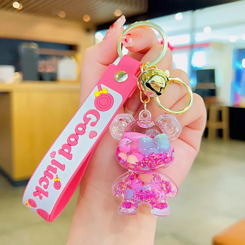 Cute Astronaut Keychain Space Capsule Lava Lamp Oil Filling Bear Key Chain Gift Pendant for Couples Bag Charm Accessories