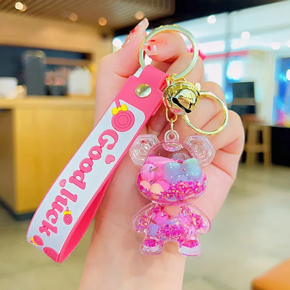 Cute Astronaut Keychain Space Capsule Lava Lamp Oil Filling Bear Key Chain Gift Pendant for Couples Bag Charm Accessories