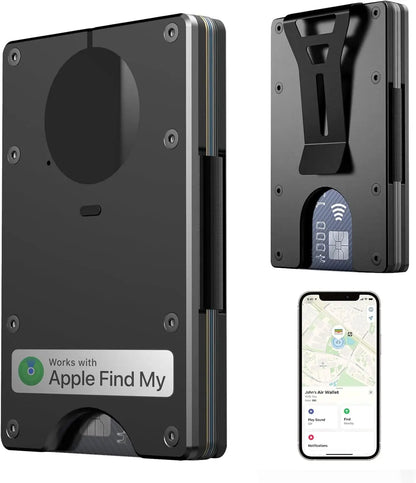 RFID Blocking Credit Card Holder, Slim Wallet For Men, Compatible with Find My iOS Only, Detachable Money Clip
