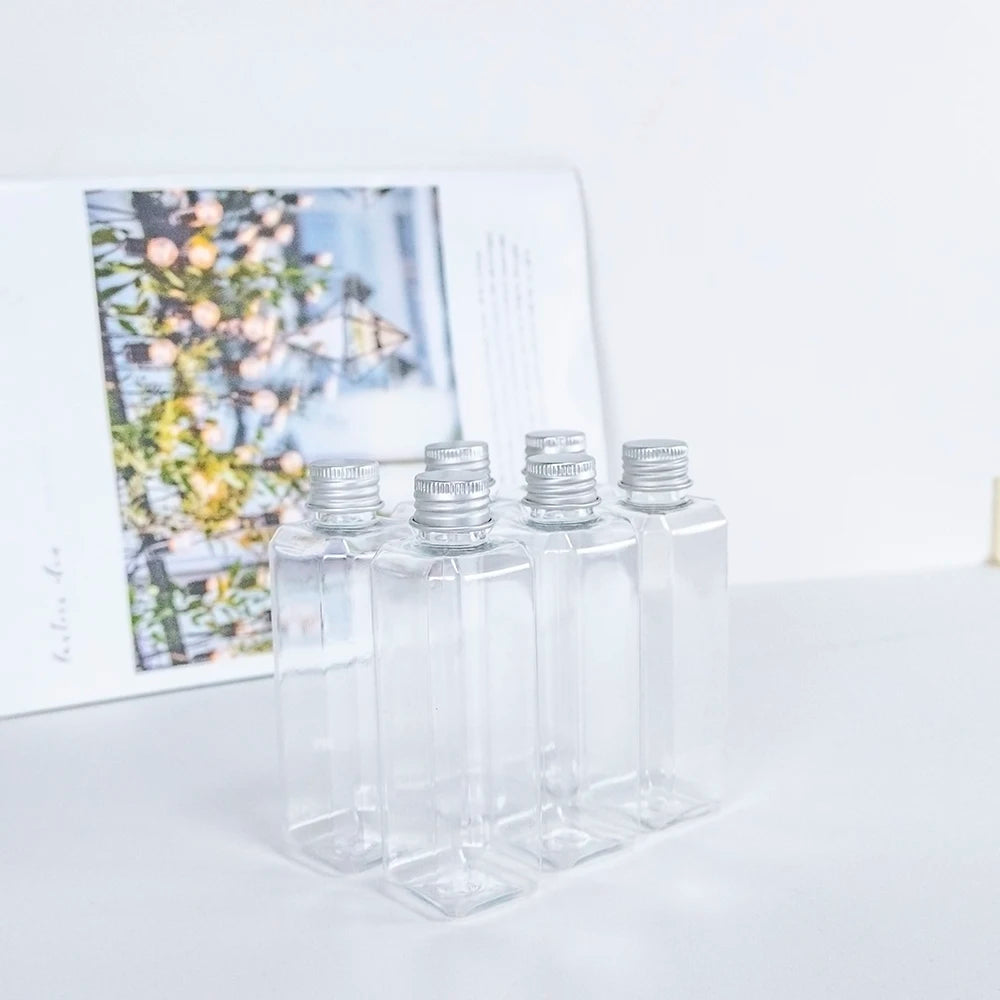100ml Rectangle Bottles Travel Kit Refillable PET Plastic Square Portable Jar With Aluminium Screw Cap Leakage Proof Healthy