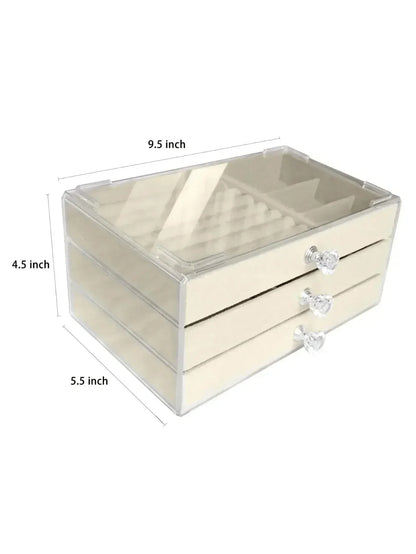 Organizer Box  Acrylic Velvet Jewelry Organizer with 3 Drawers Stackable Display Storage Earrings Necklace Bracelets Box Holder