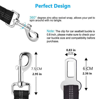 Adjustable Dog Car Seat Belt - Retractable Elastic Safety Leash with Shock Absorption, Pet Car Safety Harness for Dogs