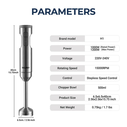 Hand Immersion Blender Powerful 4-in-1 Stainless Steel Stick Food Mixer 700ml Mixing Beaker 500ml Processor Whisk